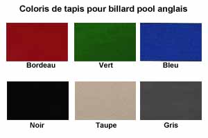 coloris de tapis disponible pour ce billard