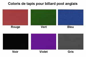 coloris de tapis disponible pour ce billard