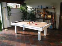 billard transformable en table: billard moderne Loft blanc 2m30 tapis camel livre a Valenciennes