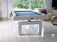 billard transformable en français: Billard contemporain Arcade laque blanc tapis gris ardoise