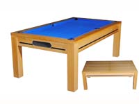 Billard moderne Manchester chataignier tapis bleu transformable en table