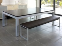 billard table: Fusion-Table Aramith laqu� aluminium teinte wenge banc et tabouret noir