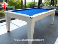 Billard table premier prix supreme dpt superleague: Table de billard contemporaine avec ardoise dans véranda York blanc tapis gris.