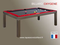 billard transformable en table: Billard table Oxygene version inox cadre laque rouge tapis gris ardoise Valenciennes