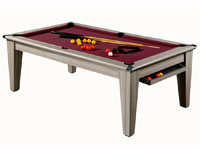 Billard pour café et collectivité: Billard table moderne York chêne grisé tapis bordeau 