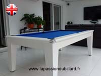 Billard en promotion, le moins cher: Billard blackball York blanc tapis bleu.