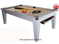 billard transformable en table: Billard York pool Anglais blanc tapis taupe.