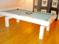 Billard Arcade contemporain laque blanc pieds en arche 3 en 1 powder blue bondues