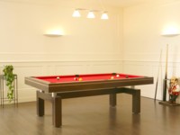 billard de salon: Billard Arcade contemporain pieds en arche version americaine chene teinte wenge