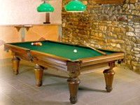 Billard Chambord americain francais 2m80 kotibe massif teinte acajou poche luxe cuir