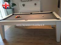 Table de billard contemporaine York blanc tapis gris.