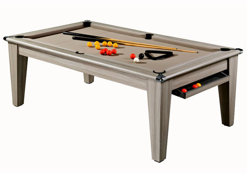 Photo et descriptif: Billard york 7 ft bois flotté tapis couleur taupe.