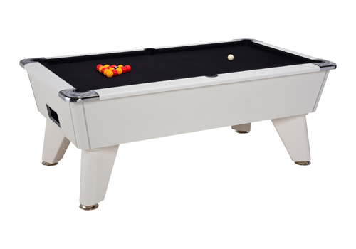 Photo et descriptif: Billard blanc blackball Oméga Domestic 2.0 7Ft tapis noir.