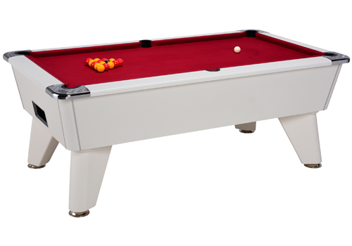 Photo et descriptif: Billard Oméga 2.0 pool Anglais blanc tapis rouge 7ft