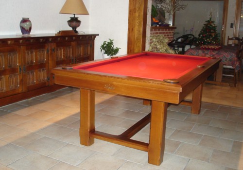 Photo et descriptif: billard americain rustique chene fonce transformable en billard francais