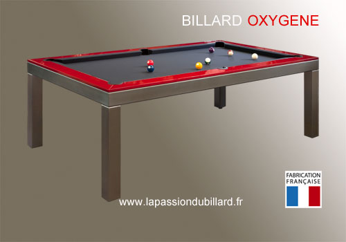 Photo et descriptif: Billard table Oxygene version inox cadre laque rouge tapis gris ardoise Valenciennes