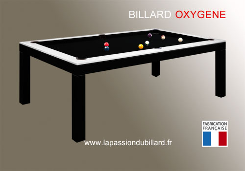 Photo et descriptif: Billard contemporain table bi-ton Oxygene noir et blanc