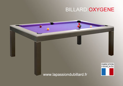 Photo et descriptif: Oxygène billard table chêne blanchi chassix inox tapis mauve