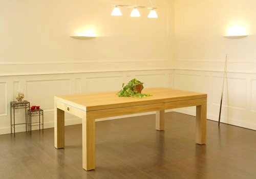 Photo et descriptif: Billard table contemporain Eos pieds carres chene naturel avec plateau table. 