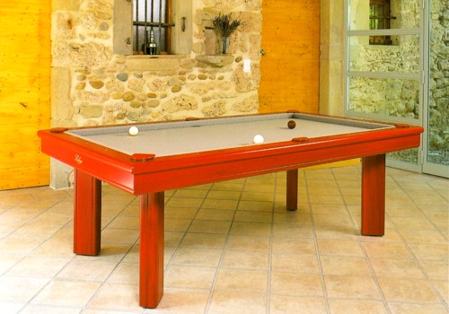 Photo et descriptif: Billard  Elegance transformable en billard francais ligne moderne kotibe massif rouge