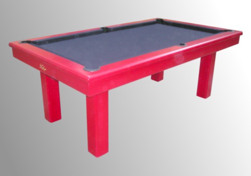 Photo et descriptif: Billard Loft transformable kotibe massif teinte rouge tapis simonis noir