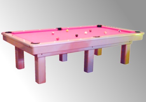 Photo et descriptif: Billard laque gris metalise americain 2m80 Le Competition tapis fushia