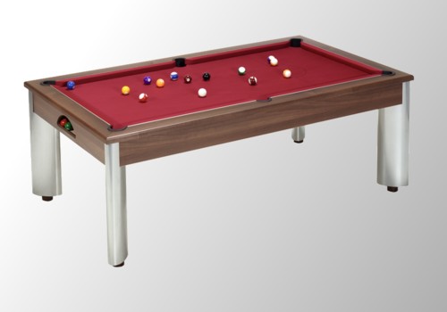 Photo et descriptif: billard pool moderne Fusion chêne foncé tapis bordeau