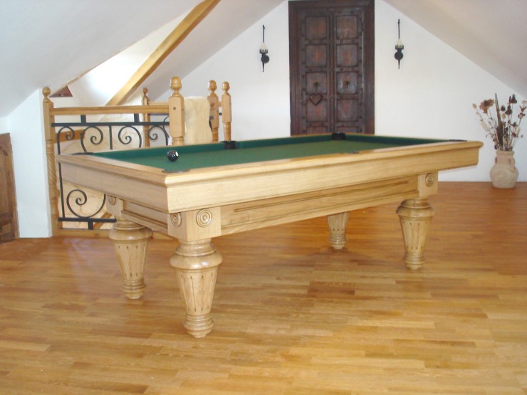 Billard Lafuge Chambord 2m10 chene massif naturel patine tapis vert 