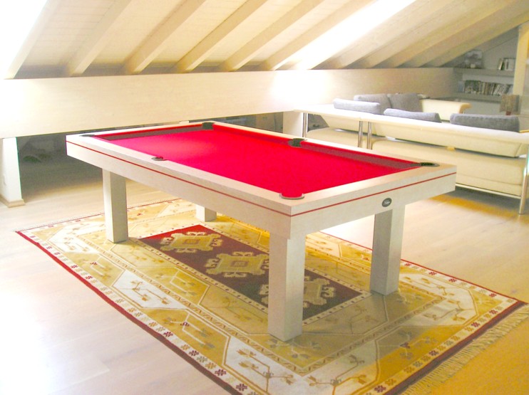 Billard Soho contemporain 2m30 americain chene ceruse blanc lisere rouge