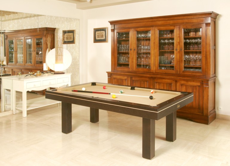 Billard Soho pieds droits 2m30 americain chene teinte ebene tapis belge