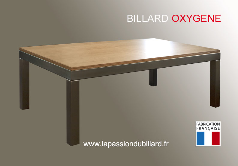 Billard design Oxygene pieds inox plateau table chene naturel